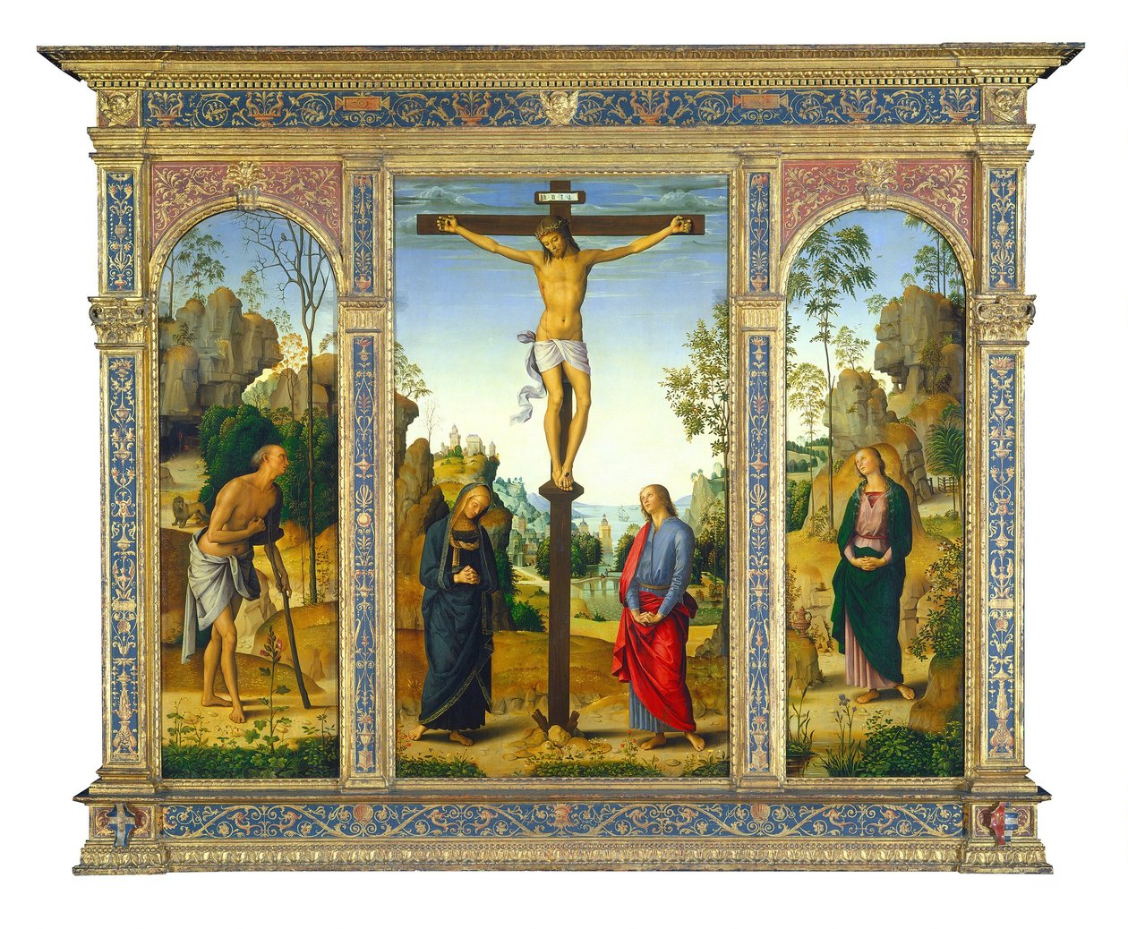 La Crucifixion avec la Vierge, Saint Jean, Saint Jérôme et Sainte Marie-Madeleine - Pietro Perugino