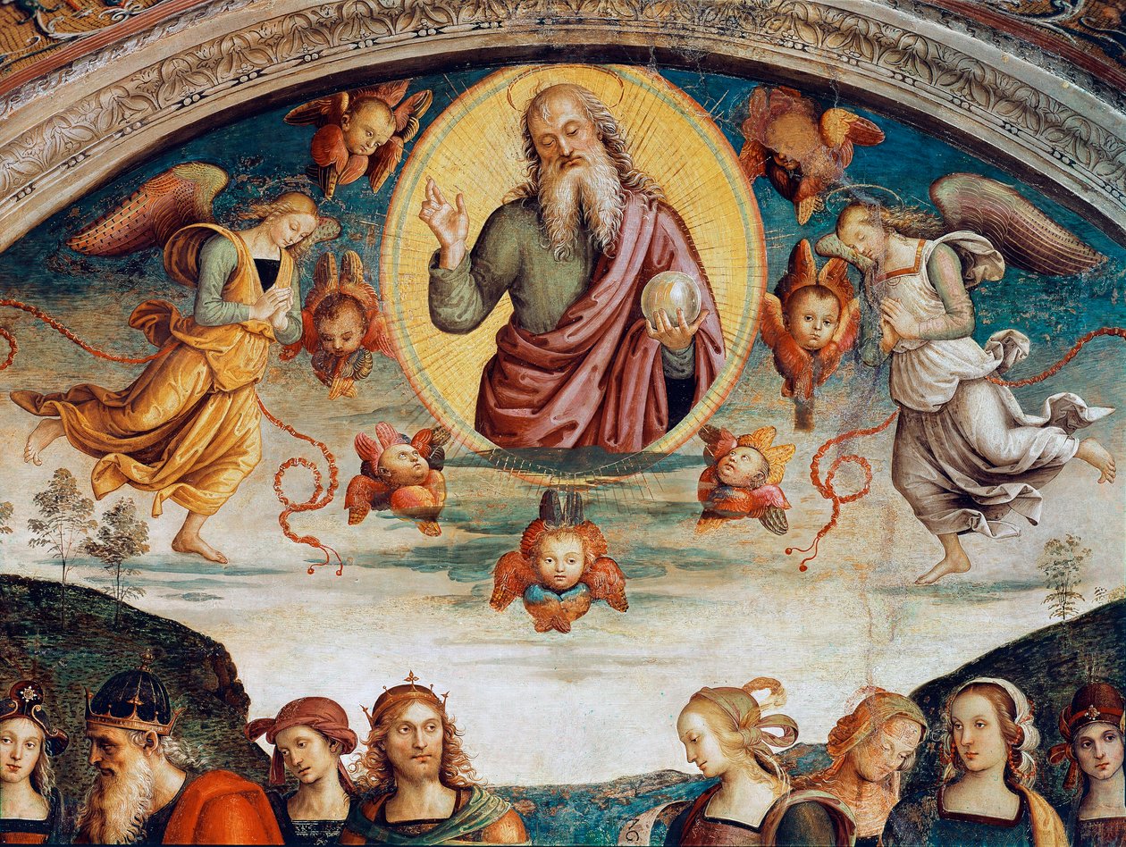 Le Seigneur entouré de prophéties et de sibylles (détail) représentant le Seigneur Tout-Puissant. Fresque de Pietro Vannucci dit il Perugino - Pietro Perugino