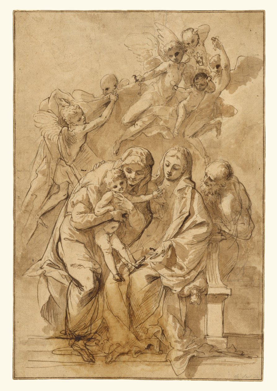 Heilige Familie mit der heiligen Anna (recto); Figurenskizzen (verso) - Pietro Testa
