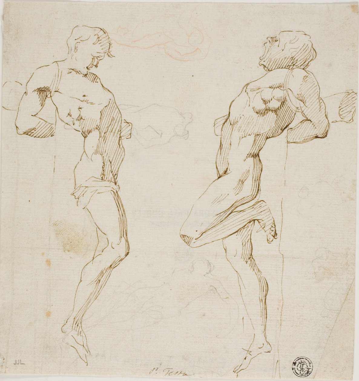 Études pour les voleurs sur la croix (recto), esquisse de figures (verso) - Pietro Testa