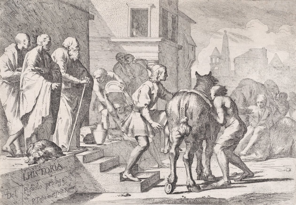 Le départ du fils prodigue, sur le point de monter à cheval, d