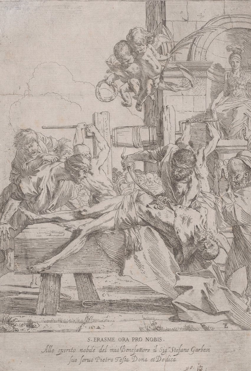 Le martyre de Saint Érasme qui est prostré ayant ses entrailles retirées, deux putti..., vers 1630 - Pietro Testa
