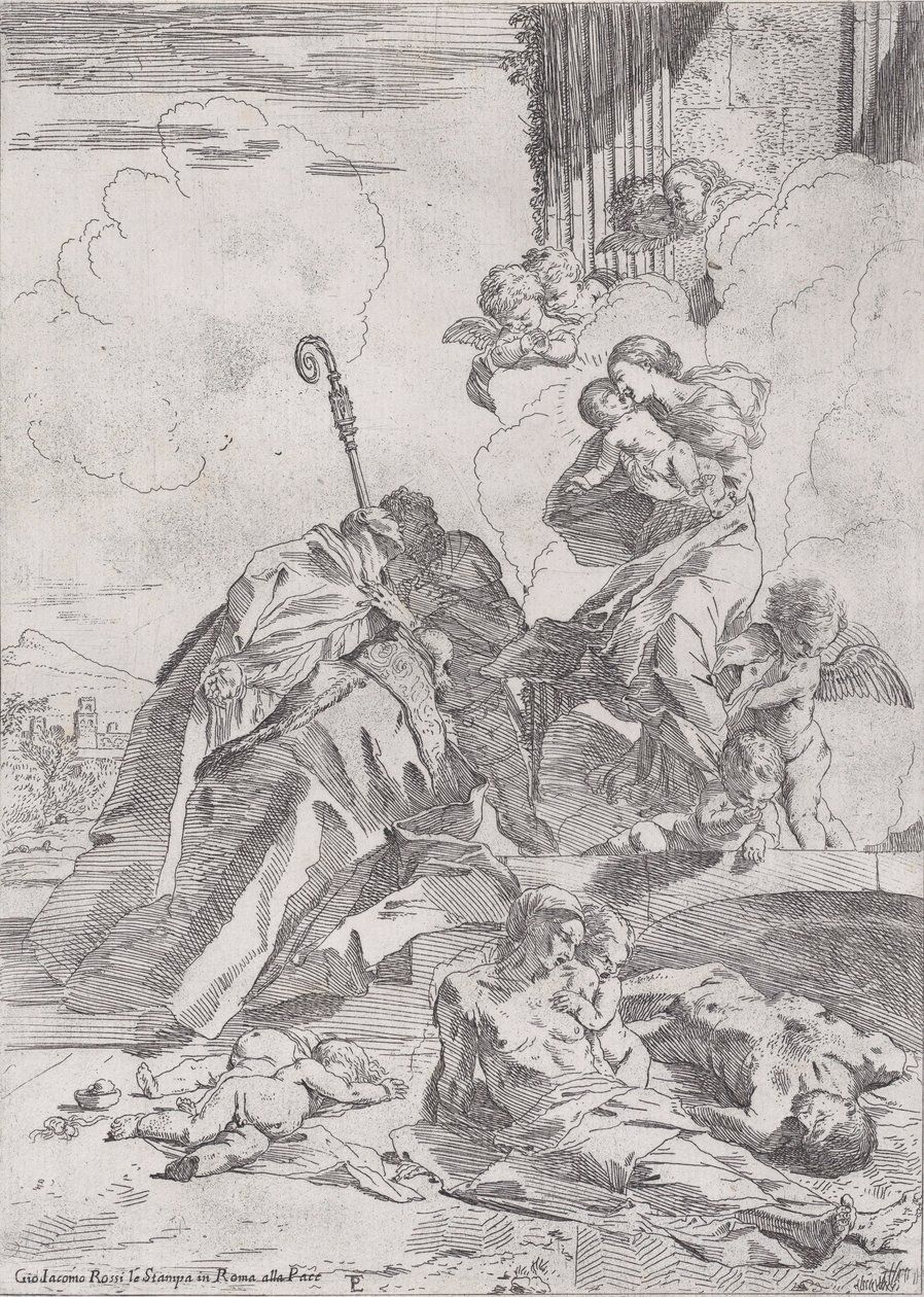 Trois saints lucquois Sts Nicolas Tolentino, Nicolas de Bari intercédant avec... - Pietro Testa