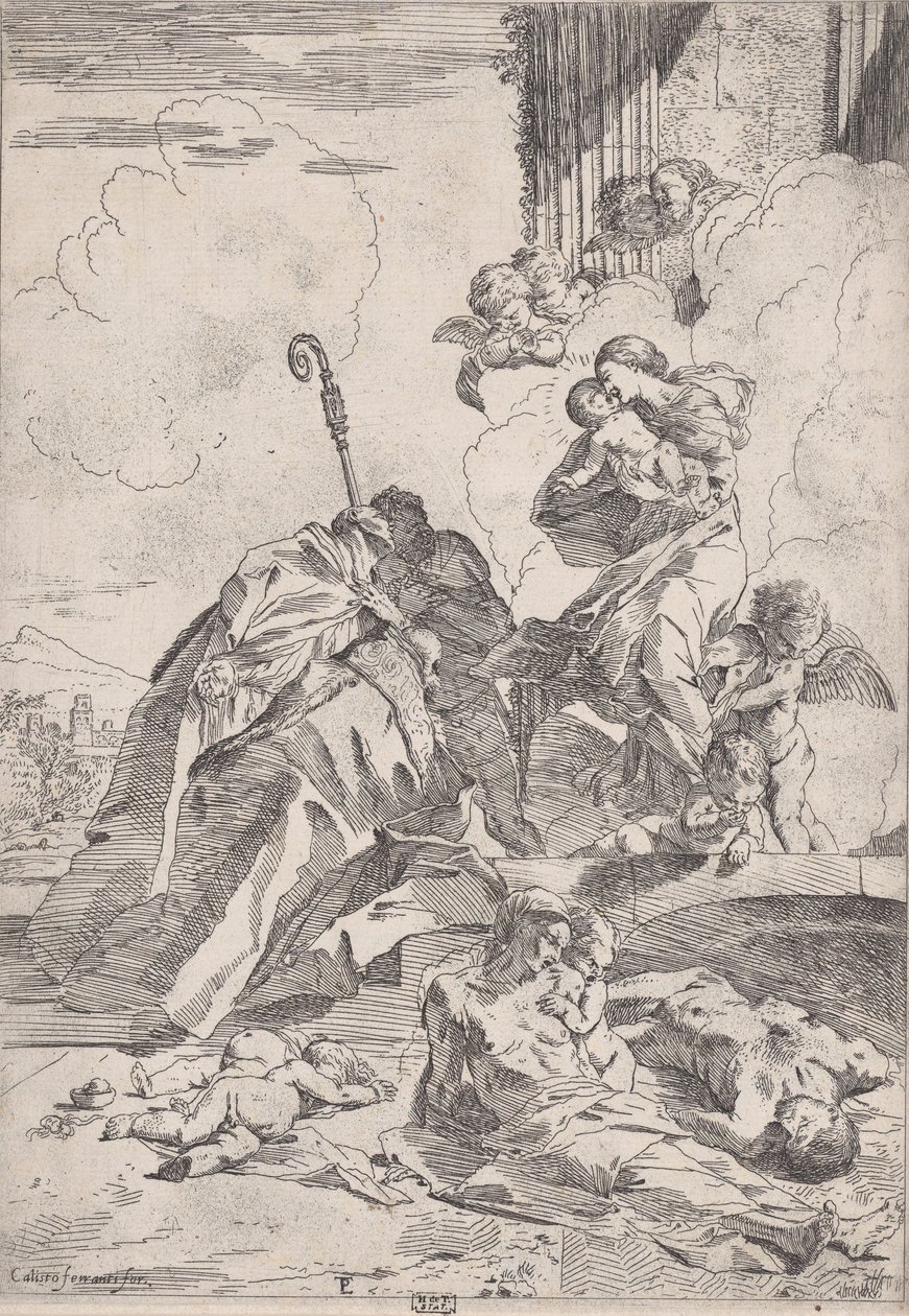 Trois saints lucquois intercédant auprès de la Vierge pour les victimes de la peste..., vers 1630-31 - Pietro Testa
