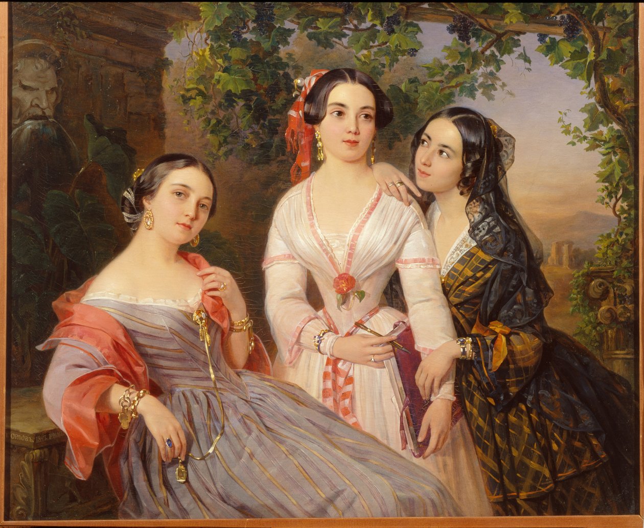 Portraits des sœurs la comtesse Elisabeth Salias de Tournemire, Sophia Soukhovo Kobylina et Eudokia Petrovo Solovovo - Pimen Nikitich Orlov