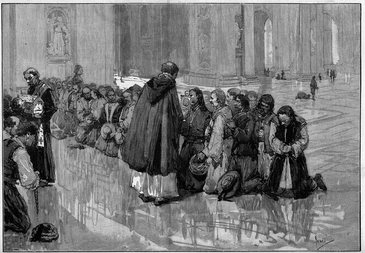 Pèlerins hongrois vénérant des reliques dans la basilique Saint-Pierre à Rome - Pio Joris