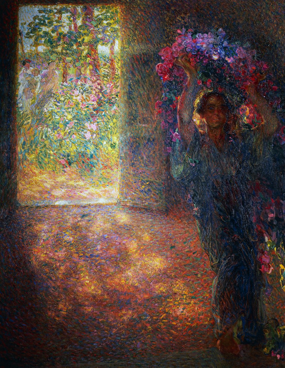 Maison des fleurs, vers 1910, par Plinio Nomellini (1866-1943), huile sur toile, 200x160 cm, Italie, 20e siècle - Plinio Nomellini
