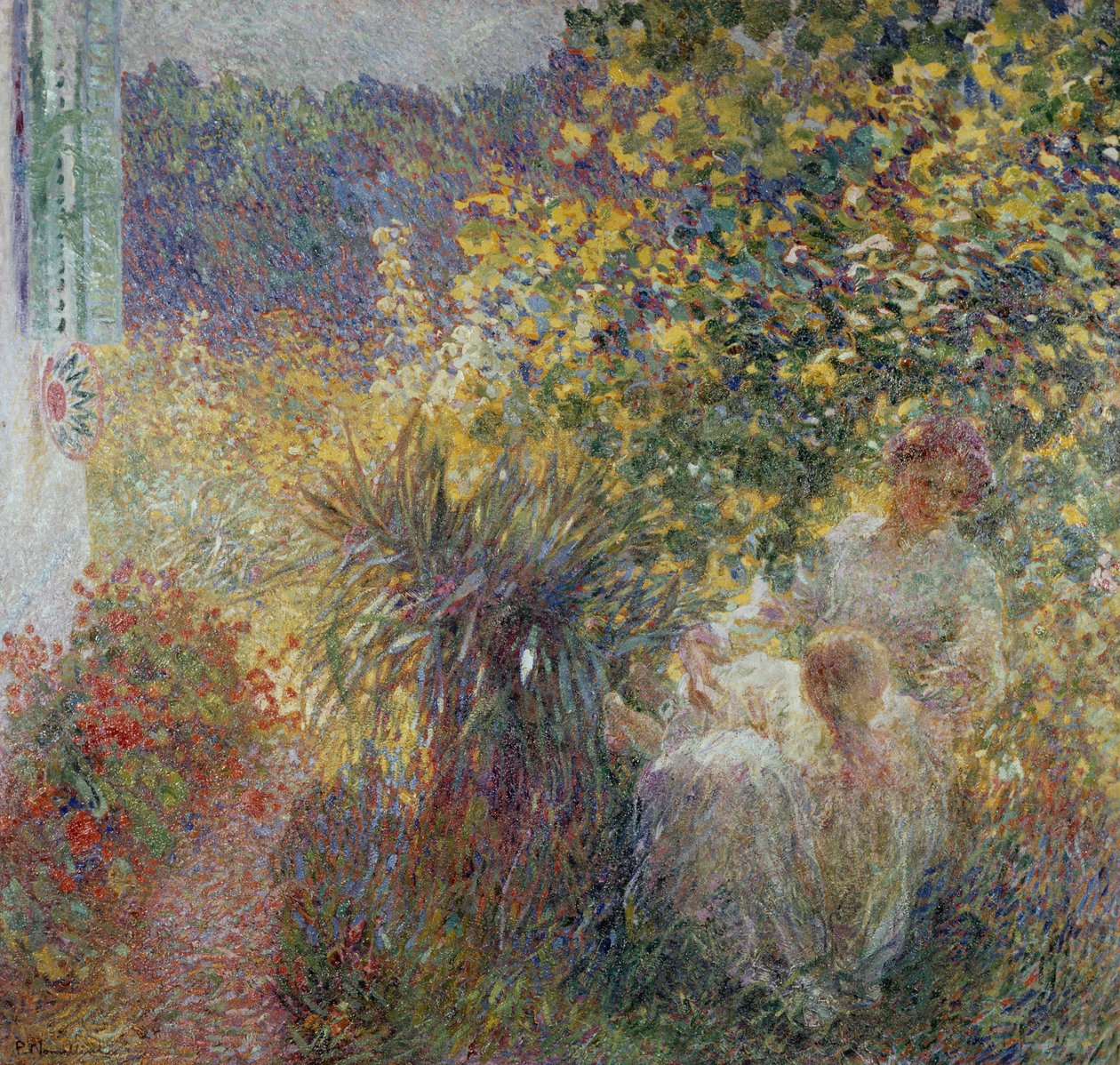 Mère et fils dans le jardin - Plinio Nomellini