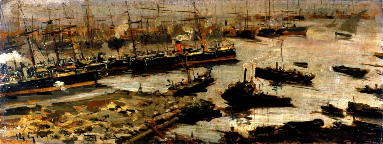 Port de Gênes, peinture par Mariani - Pompeo Mariani