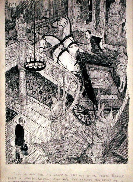 Allez dire à Son Excellence de sortir de la quatrième salle de fumeurs une minute, Jackson, et il verra exactement combien il se trompe dans cette histoire ennuyeuse sur le septième comte, publié dans Punch, 7 juin 1937 - Pont