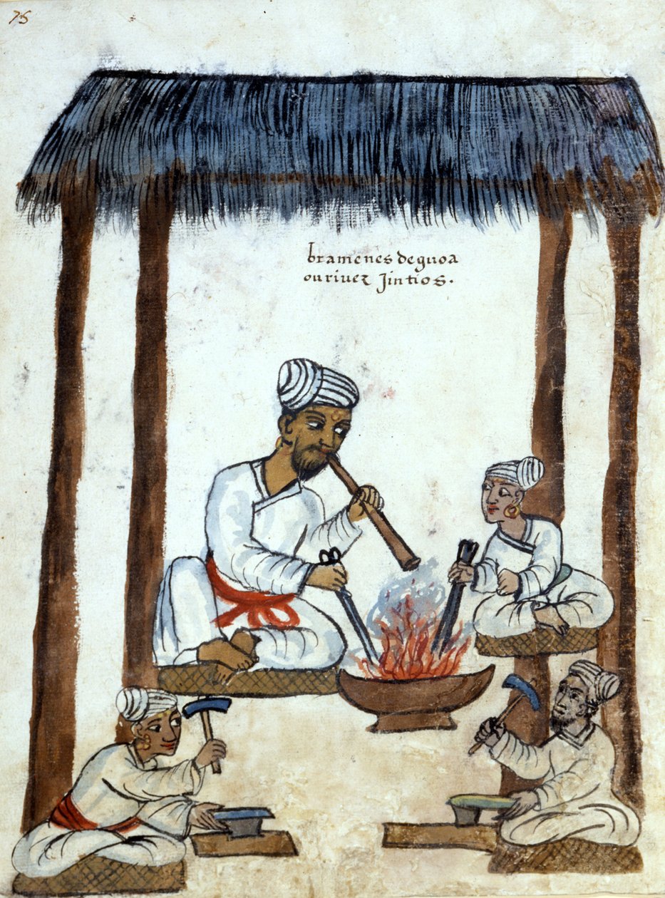 Forgerons brahmanes (religion hindoue). Manuscrit portugais du 16ème siècle. Rome Bibl. casanatense - Portuguese School