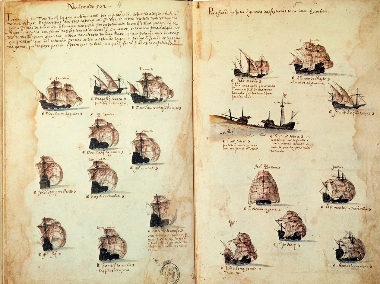 Page de manuscrit : Mémoires des armadas du Portugal sous le roi Manuel I - Portuguese School