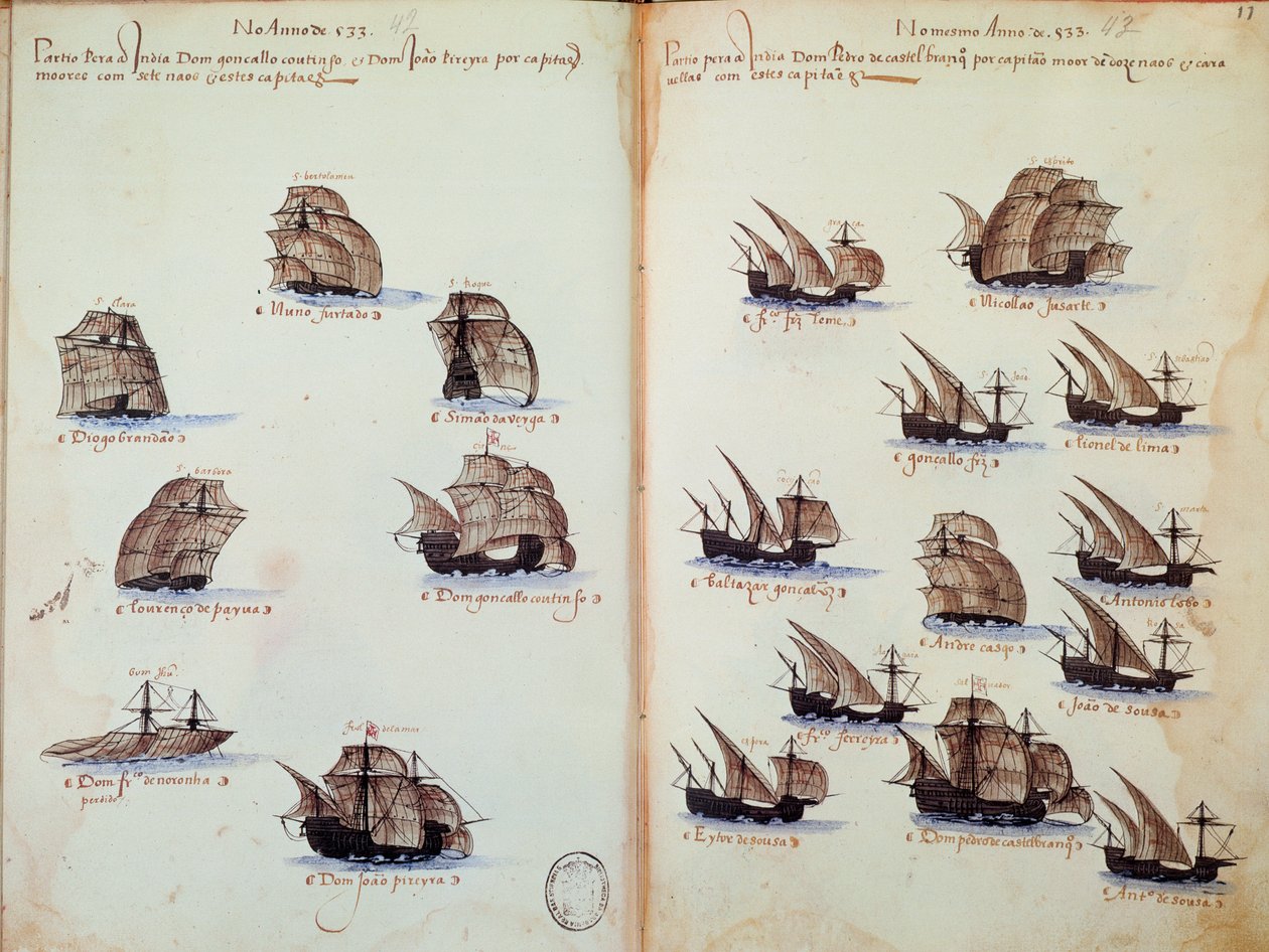 Page de manuscrit : Mémoires des armadas du Portugal sous le roi Manuel I - Portuguese School