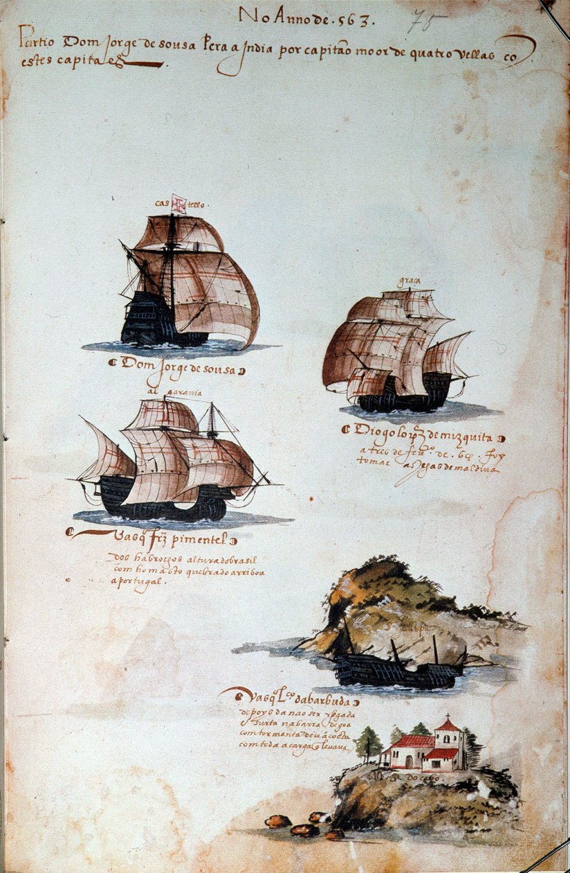 Page manuscrite "Mémoires des armadas du Portugal sous le roi Manuel I" - Portuguese School