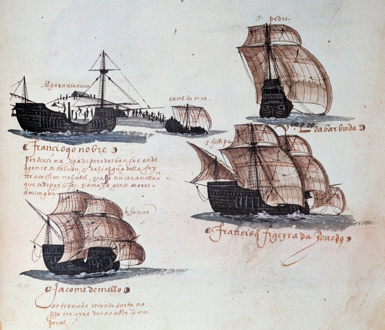 Mémoires des Armadas du Portugal sous le roi Manuel Ier (1469-1521) : représentation des caravelles de la flotte portugaise. Miniature d