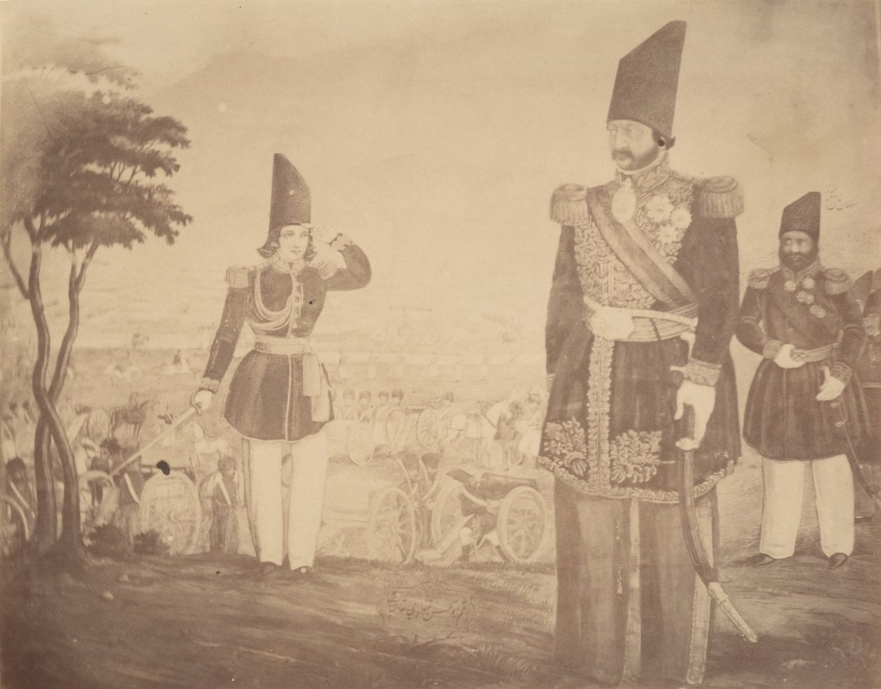 [Une revue persane dans une peinture qui appartenait autrefois à Ardeshir Mirza, oncle du roi] - Possibly by Luigi Pesce.