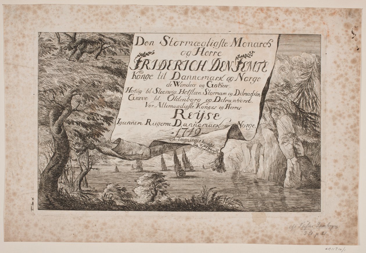 Page de titre du voyage du roi Frédéric V à travers le Danemark et la Norvège en 1749 - Poul Isac Grønvold