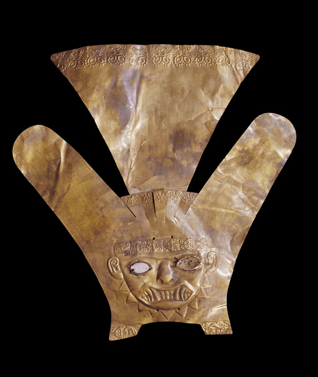 Ornement de tête représentant une divinité féline plumée, style Mochica - Pre Columbian Pre Columbian