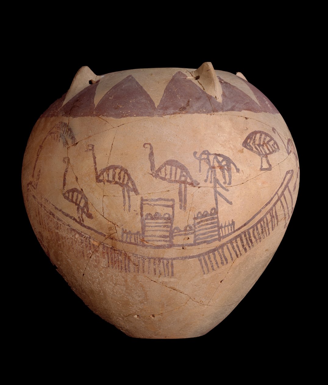 Pot en argile cuite avec décoration peinte, y compris des bateaux et des animaux, vers 3400-3300 avant J.-C. - Predynastic Period Egyptian