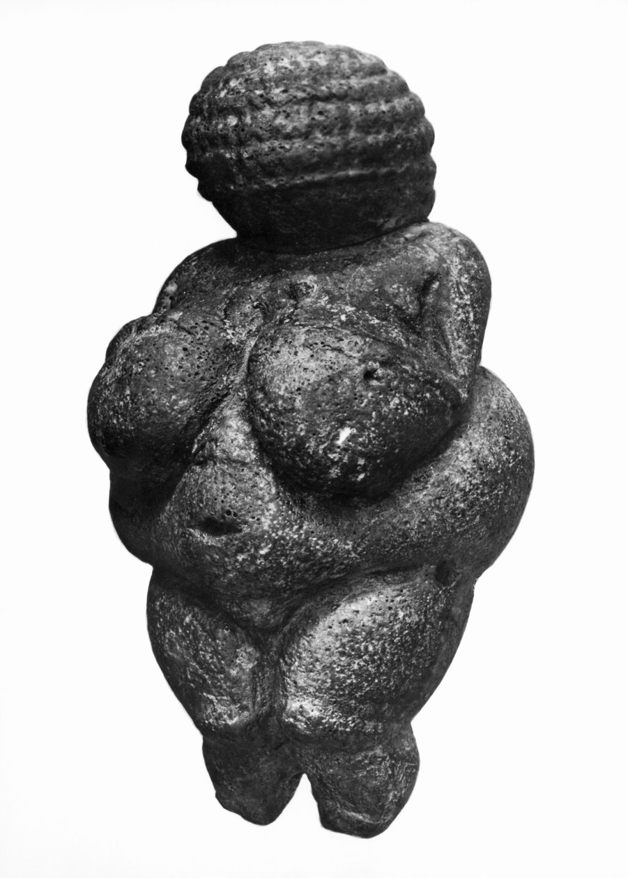 La Vénus de Willendorf, vue latérale de la figurine féminine, culture gravettienne, période paléolithique supérieure, vers 30000-18000 av. J.-C. - Prehistoric