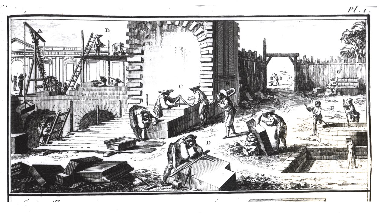Tailleurs de pierre au travail, gravé par Lucotte - Abbé Prévost