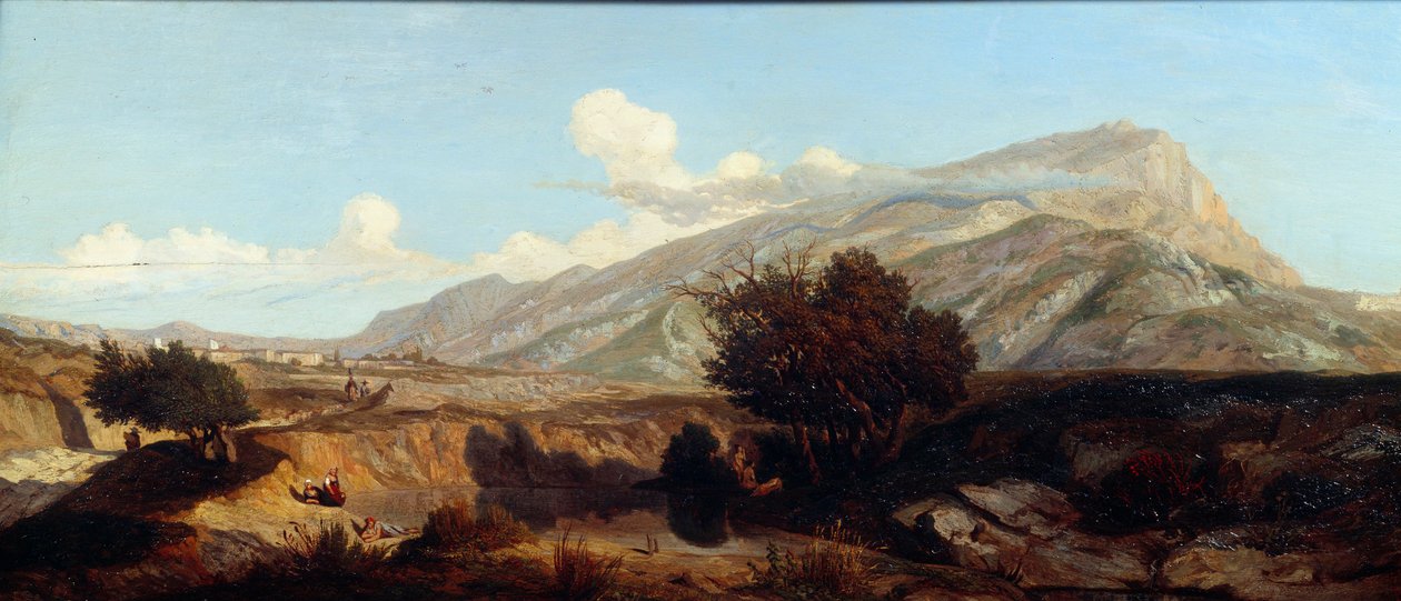 Vue de la montagne sainte Victoire paysage de maquis dans le Sud. Peinture de Prosper Joseph Gresy (1804-1874) 19ème siècle - Prosper Joseph Gresy