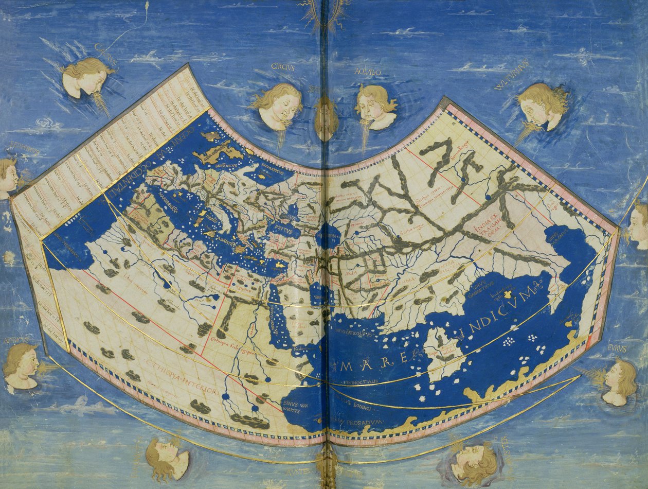 Ms Lat 463 Fol.75v-76r Carte du monde avec les douze vents - Ptolemy