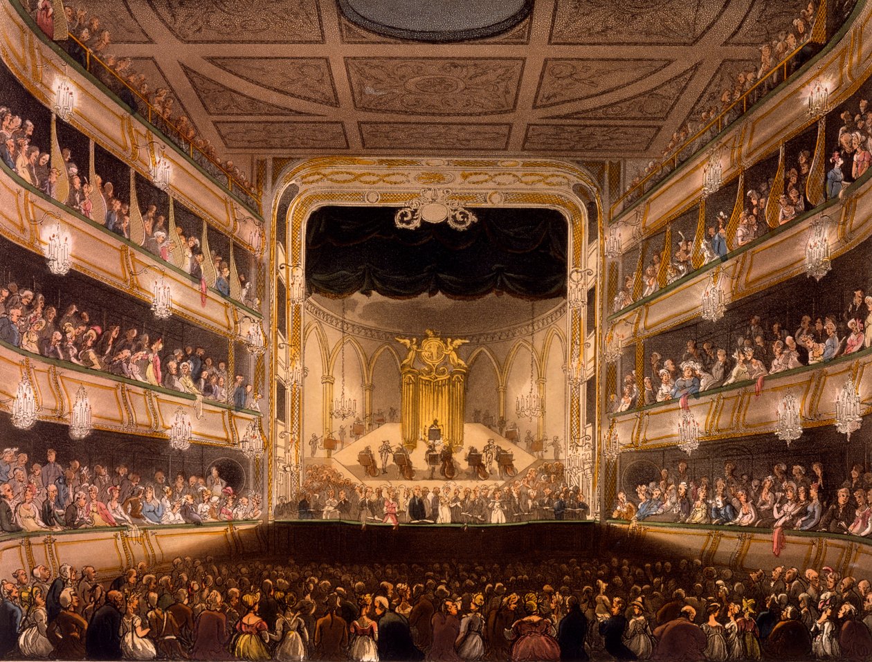 Théâtre de Covent Garden, de Microcosm of London par R. Ackermann, 1808 - Pugin and Rowlandson