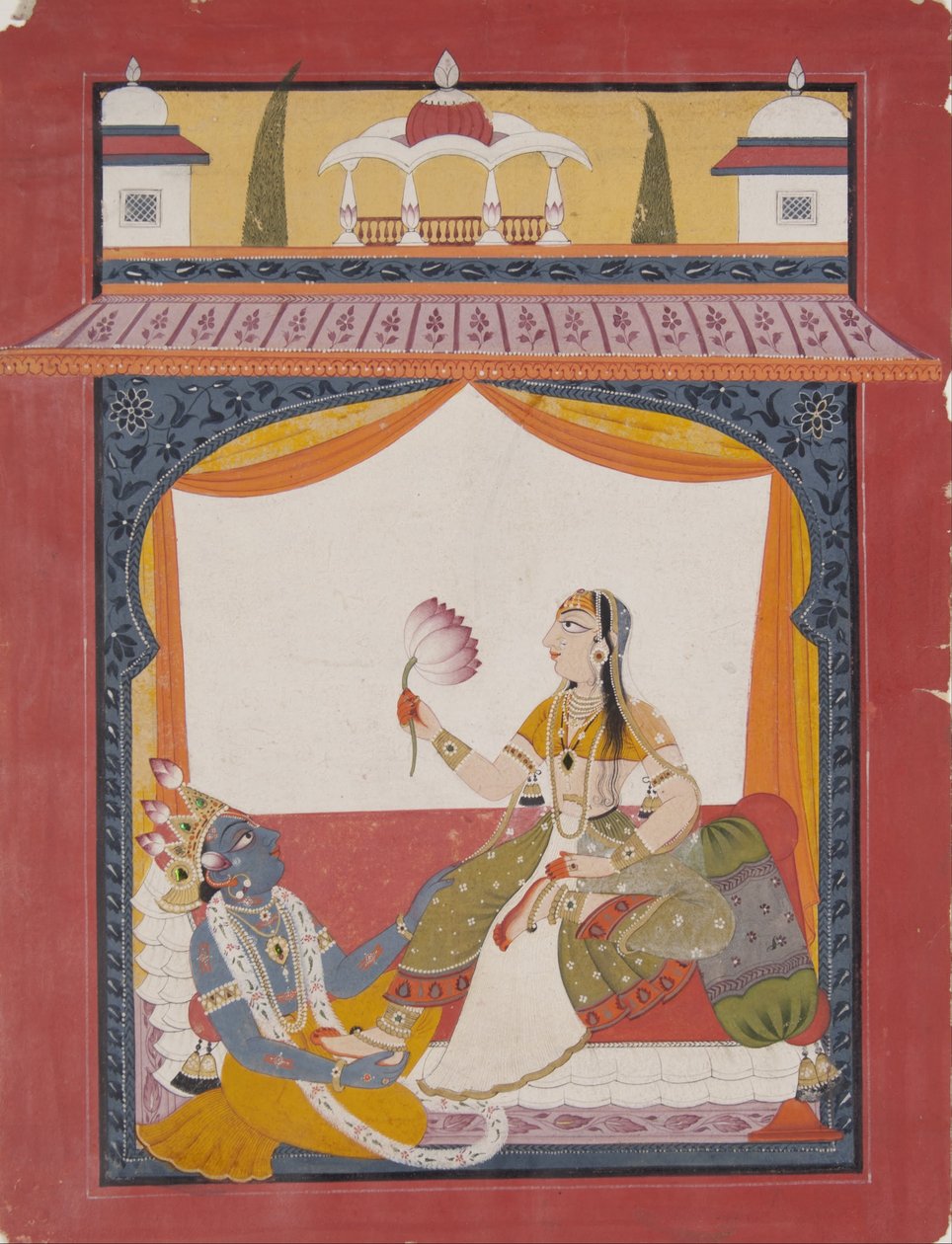 Krishna massant les pieds de Radha, une scène peut-être du Gita Govinda - Punjab Hills