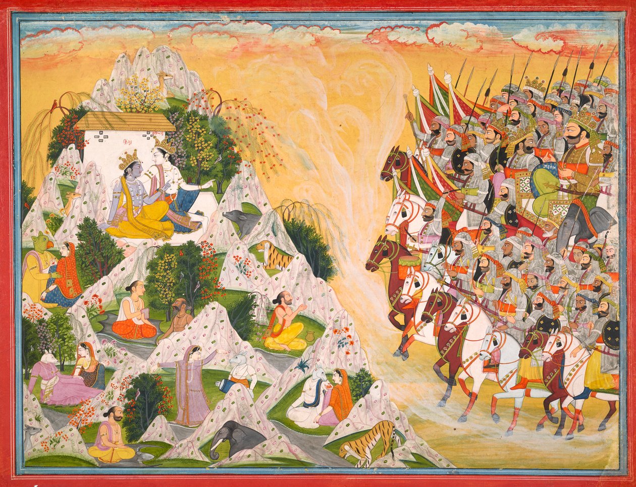 L'armée de Jarasandha avance vers Krishna et Balarama, folio d'un ...