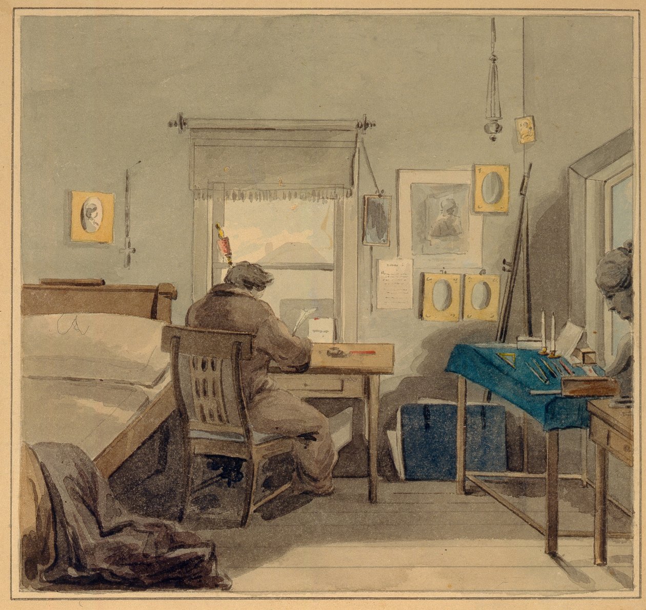 Au travail. Dans la maison de Pavel Nachchokine, 1824 - Pyotr Fyodorovich Sokolov
