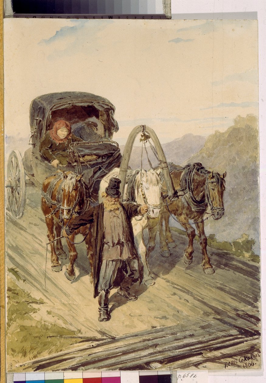 Troïka (attelage russe tiré par trois chevaux) - Pyotr Petrovich Sokolov