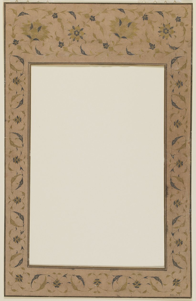 Bordure de manuscrit pochoirée avec motifs floraux - Qajar School