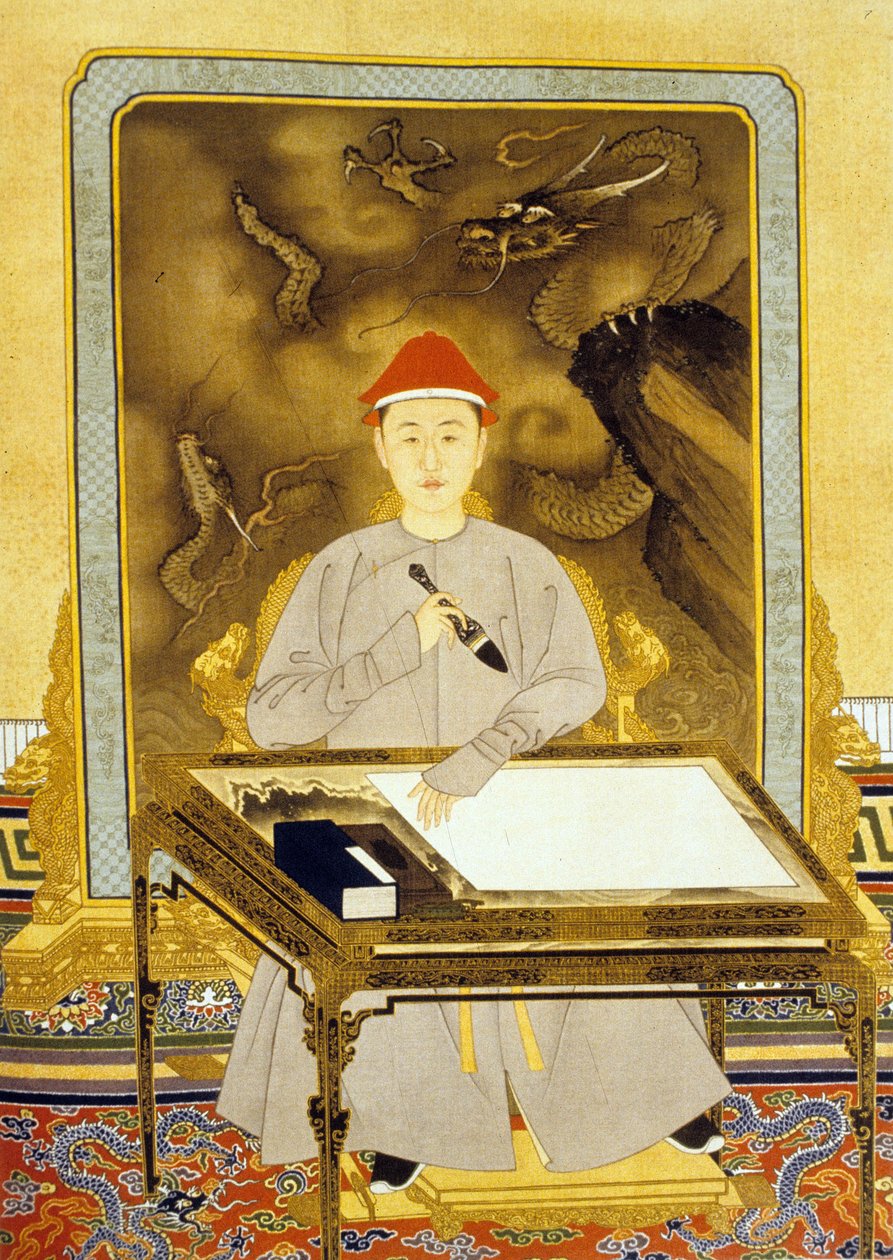 Heng Tsu ou Kangxi, Empereur de Chine à son Bureau - Qing Dynasty   Kangxi Period Chinese School