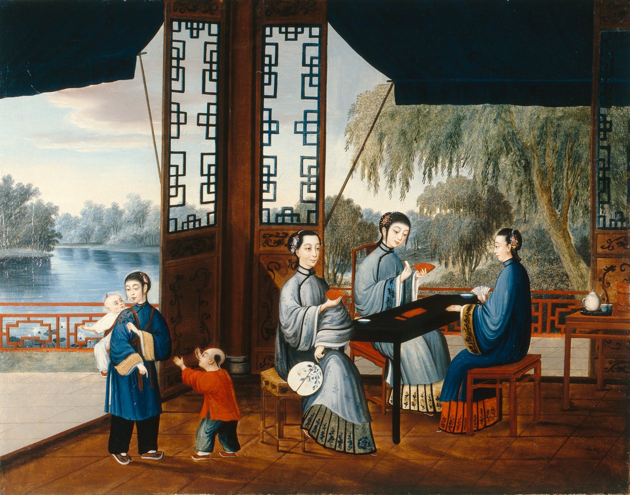 Dames jouant aux cartes - Qing Dynasty Chinese School