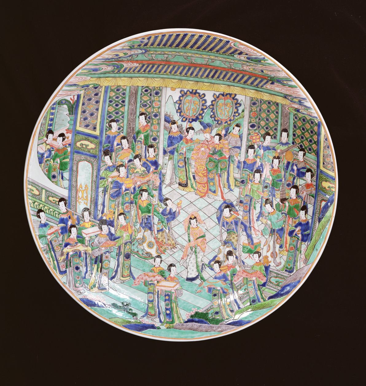 Grand plat Famille Verte, période Kangxi (1662-1722) (porcelaine) - Qing Dynasty Chinese School