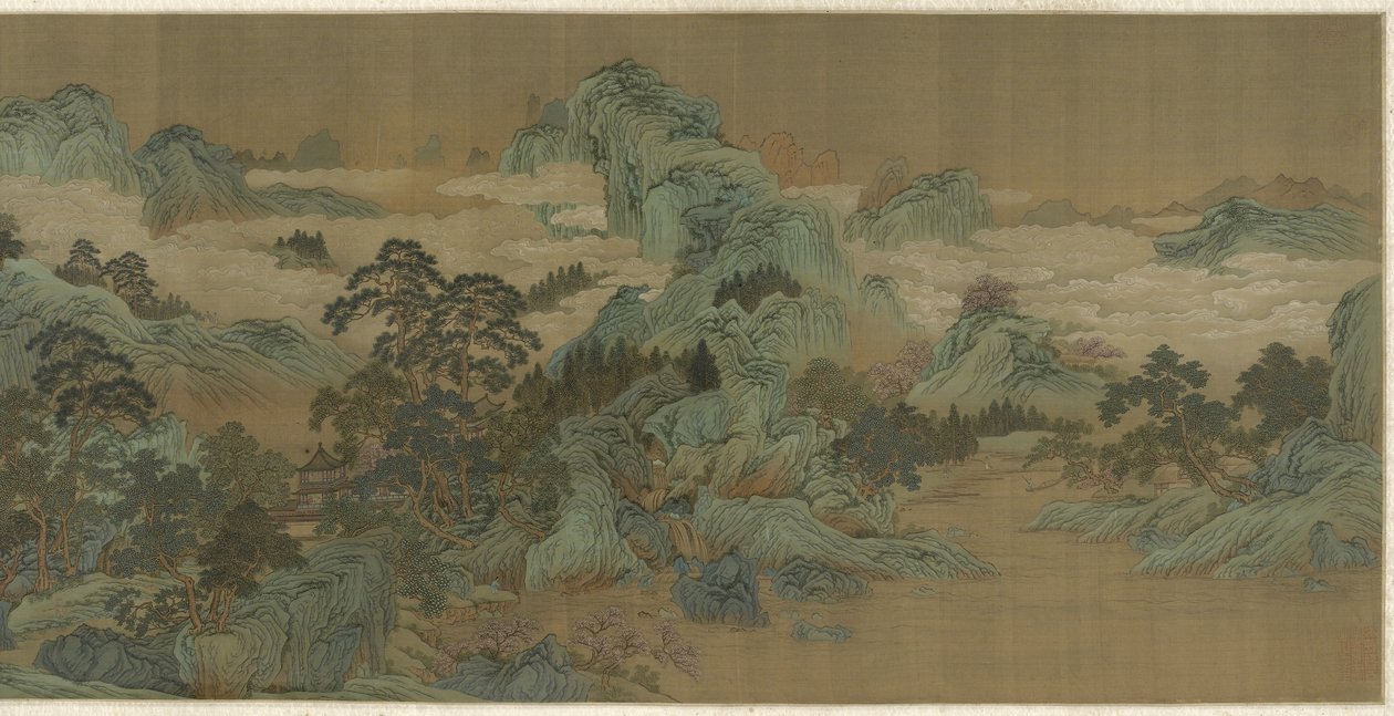 Paysage fluvial en bleu et vert, 17ème-18ème siècle - Qing Dynasty Chinese School