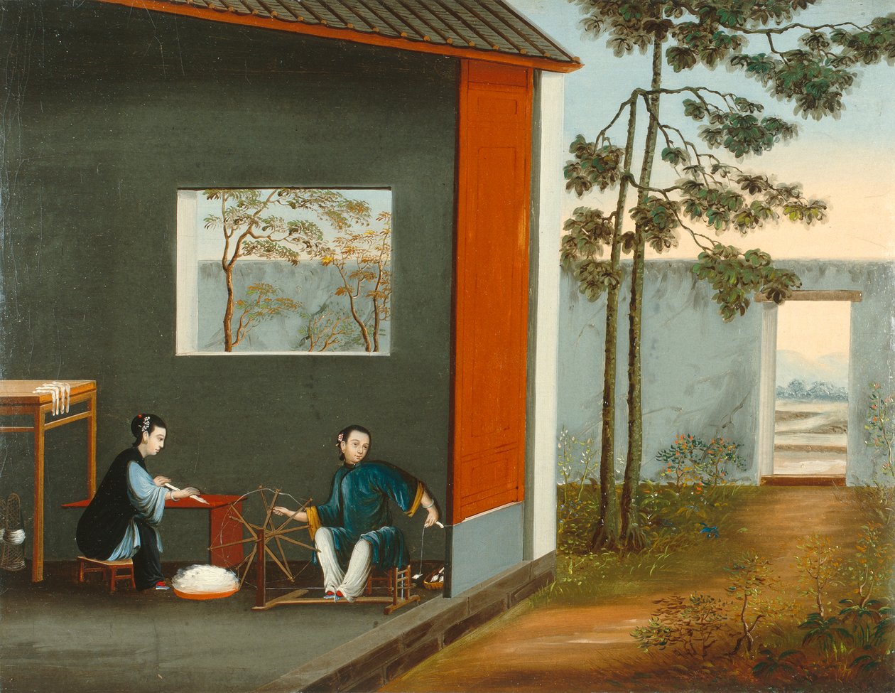 Deux femmes filant - Qing Dynasty Chinese School