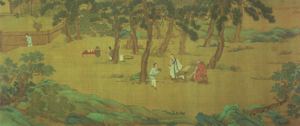Zhao Mengfu écrivant le Sutra du Cœur en échange de thé - Qiu Ying