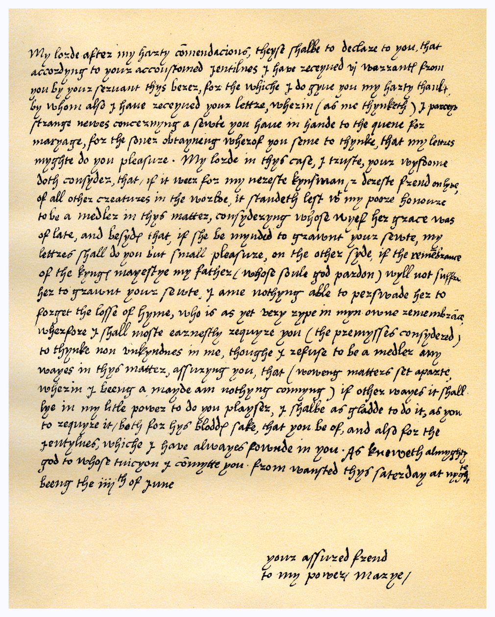 Lettre de la reine Marie Ire à Lord Seymour de Sudeley, 4 juin 1547 - Queen Mary I