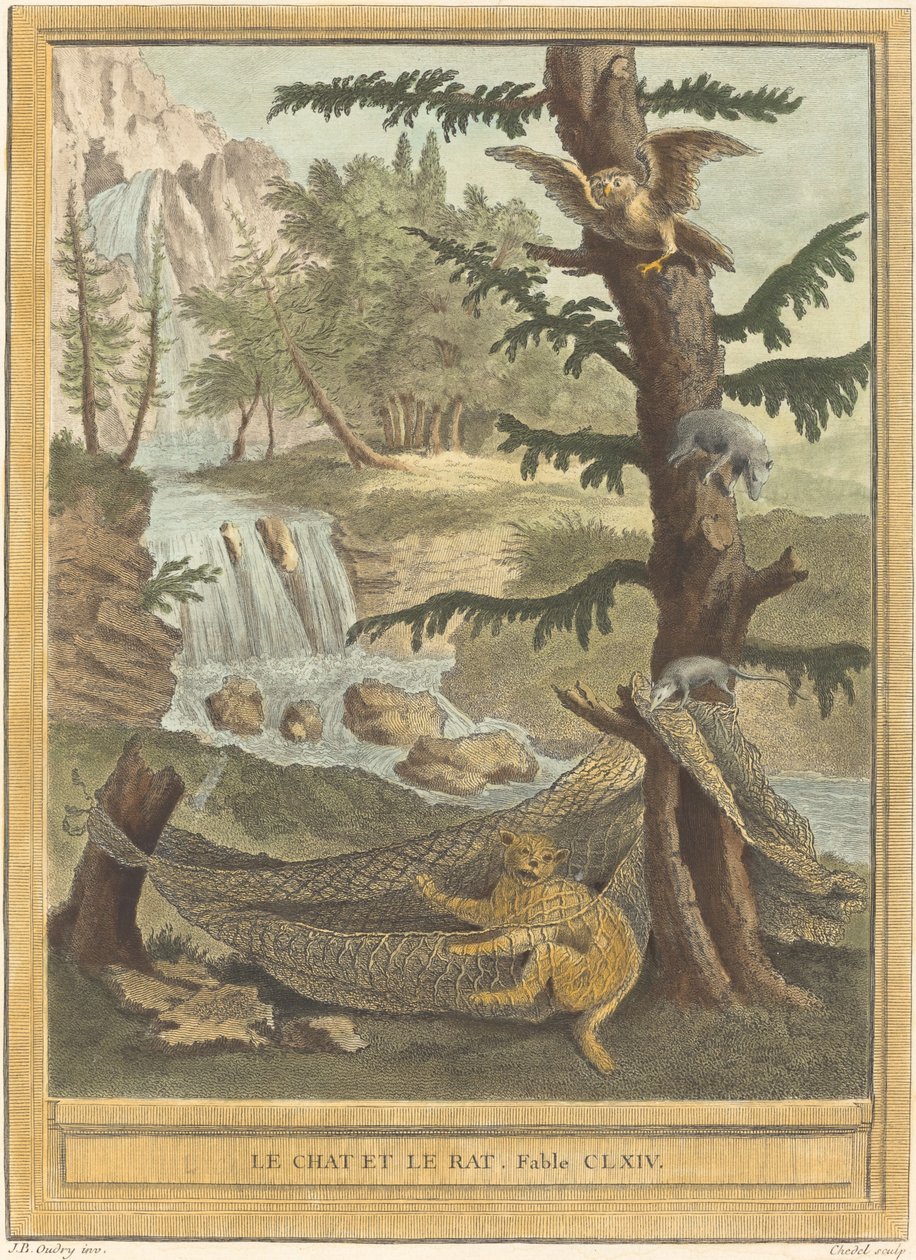 Le chat et le rat - Quentin Pierre Chedel after Jean Baptiste Oudry