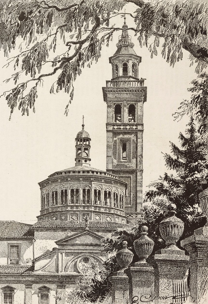 Sanctuaire Beata Vergine dei Miracoli, Saronno, Italie, gravure d
