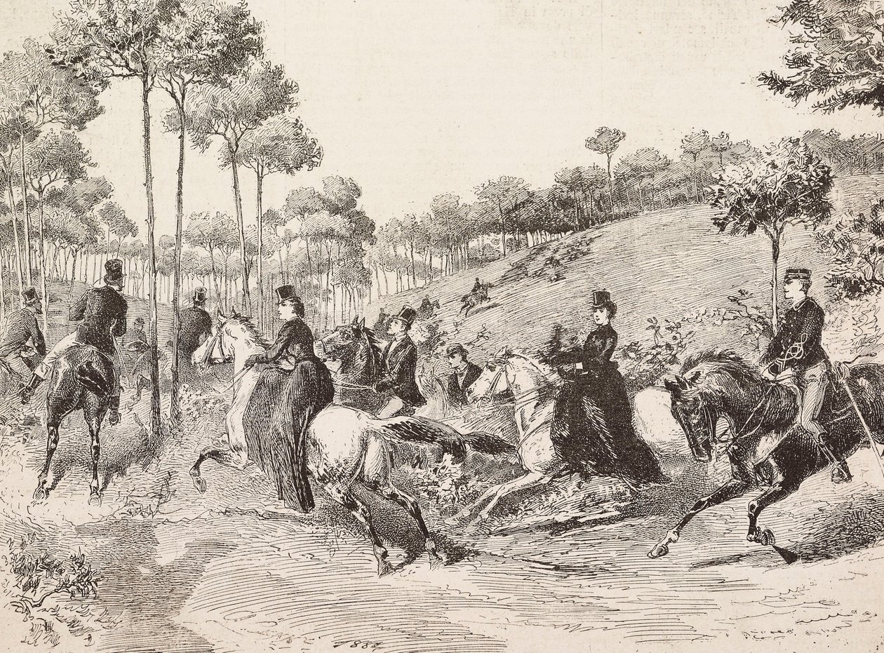 Voyage de chasse par la chasse milanaise, Italie (gravure) - Quinto Cenni