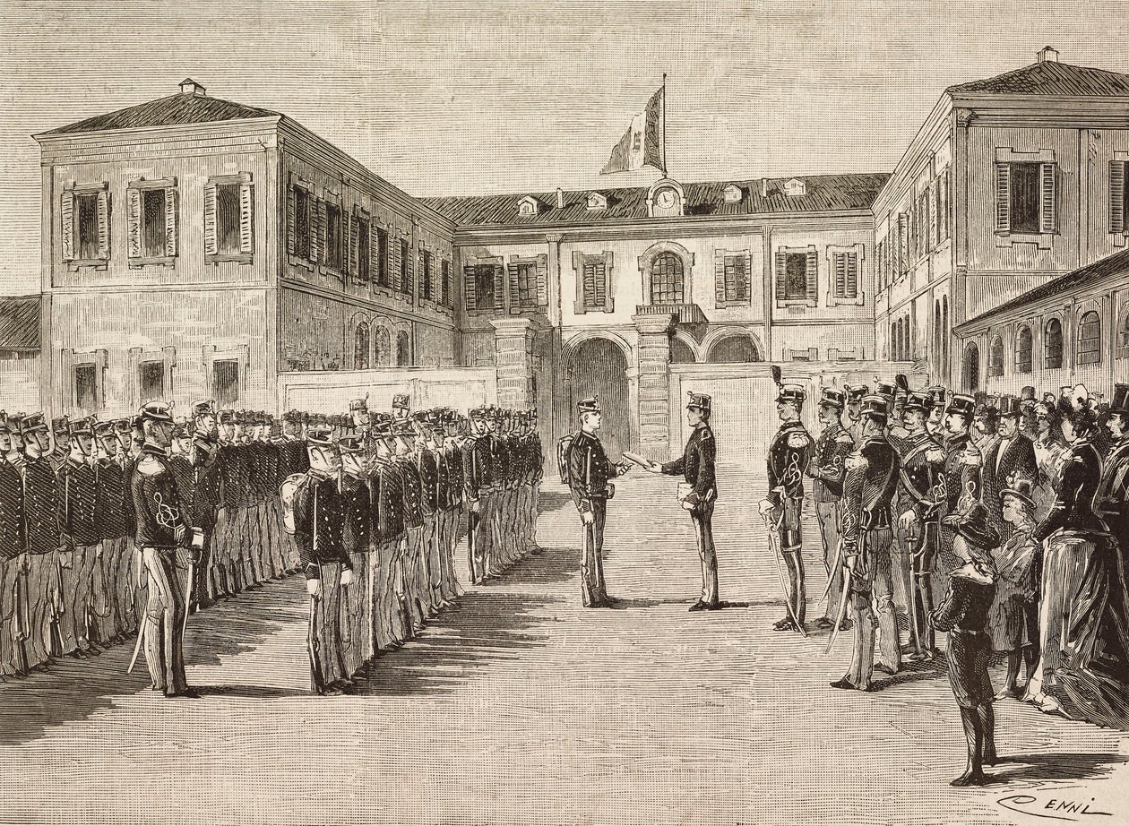 Le prince Vittorio Emanuele (1870-1946), comte de Turin, remet des diplômes aux cadets de l