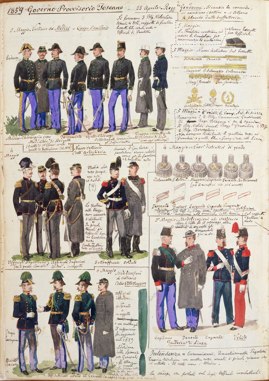 Uniformes et insignes du gouvernement provisoire de Toscane - Quinto Cenni