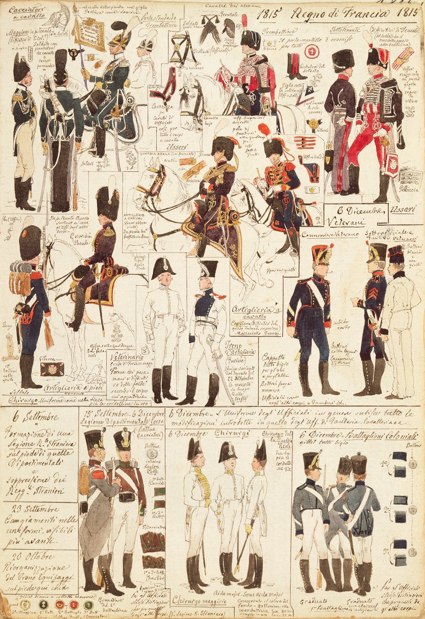 Uniformes des chasseurs à cheval du Royaume de France, par Quinto Cenni, planche en couleur - Quinto Cenni