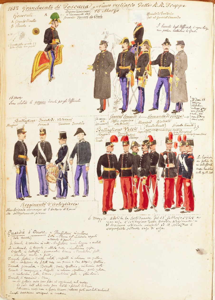 Uniformes des troupes royales du Grand-Duché de Toscane par Quinto Cenni, planche en couleur - Quinto Cenni