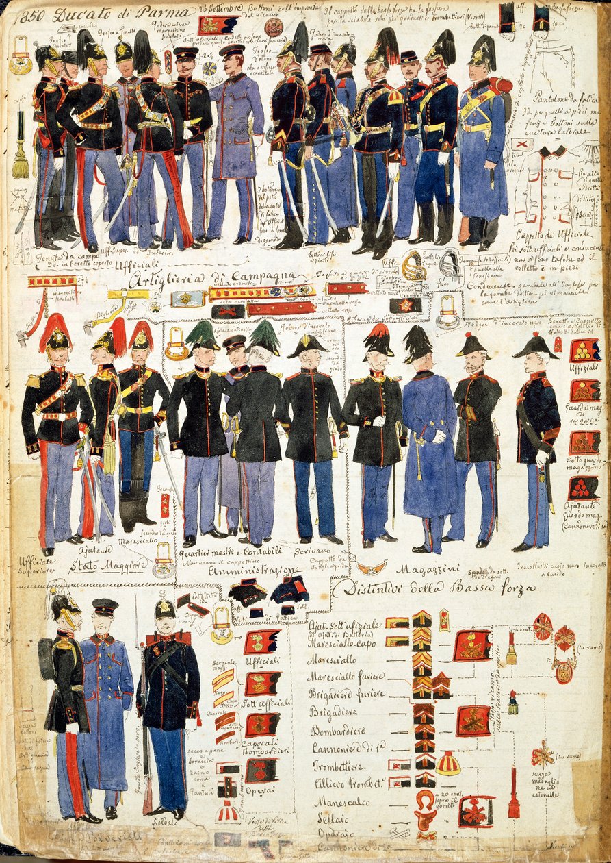Divers uniformes du Duché de Parme - Quinto Cenni