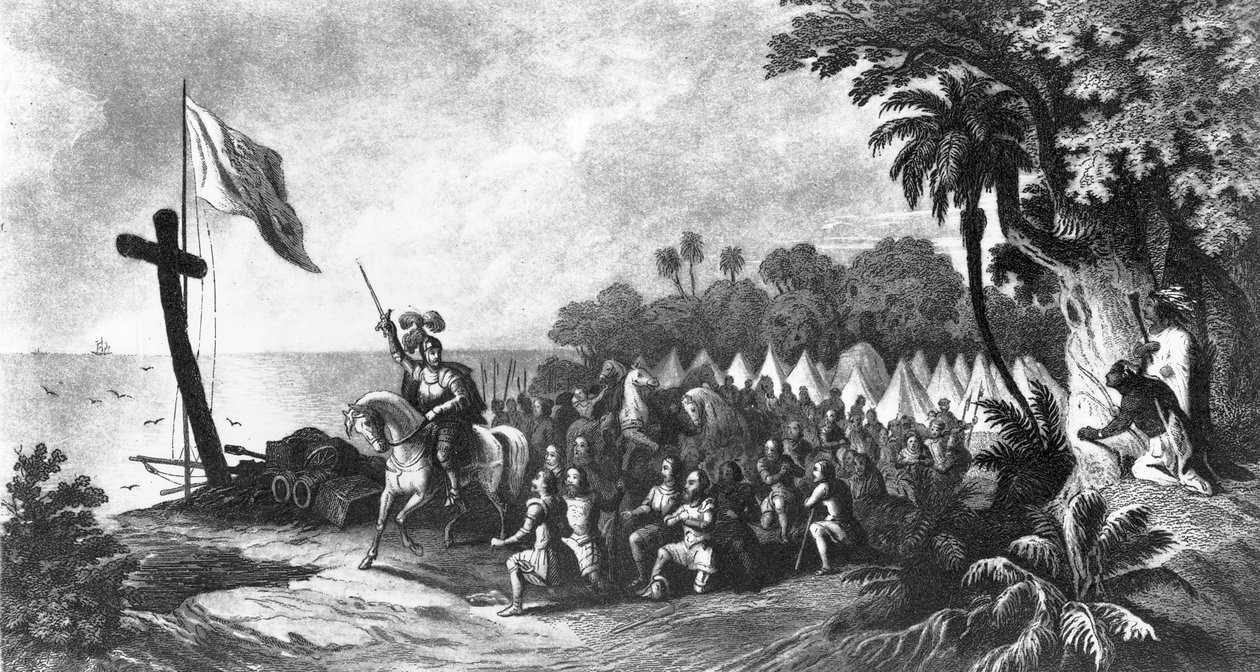 Le débarquement à Tampa Bay : De Soto et ses partisans jurant de conquérir ou de mourir, gravé par John Sartain - R. Telfer