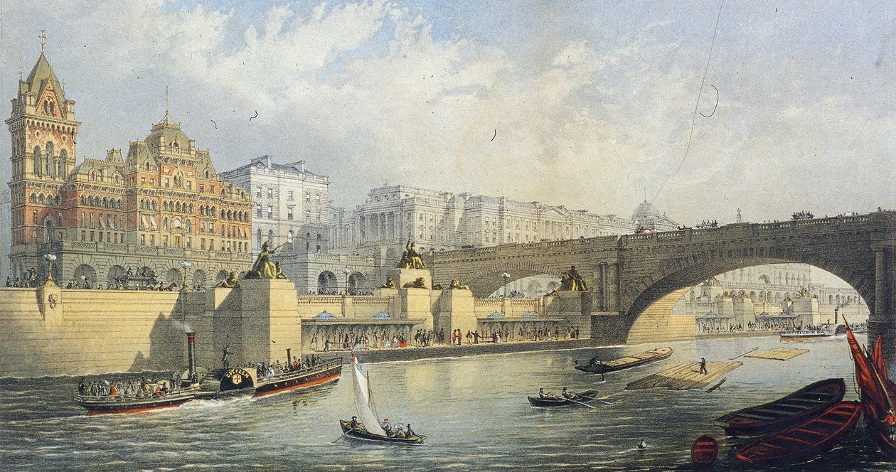 Embarcadère de bateaux à vapeur sur la Tamise à Waterloo, Londres, 1864 - RM Bryson